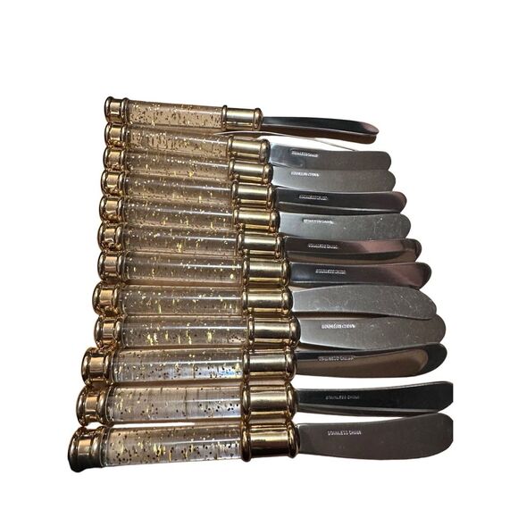 Cambridge Cheese knives Spreader Set Stainless steel Gold Glitter Handles (12) - Picture 1 of 5